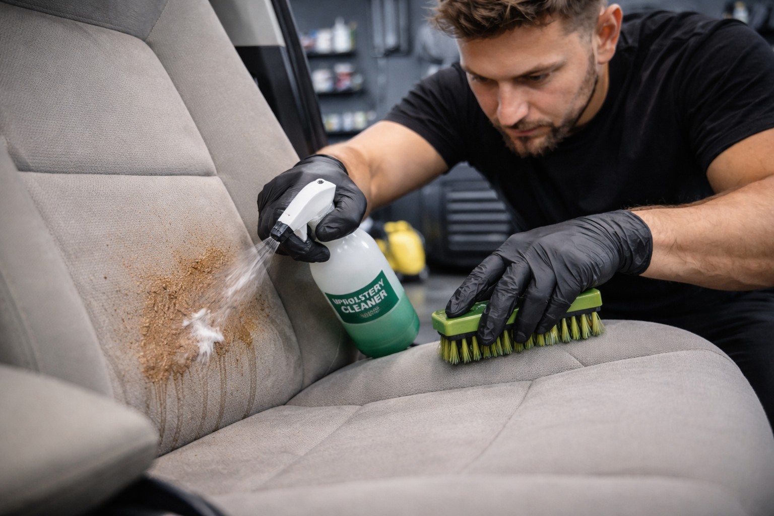 Specjalista usuwa trudne plamy z tapicerki samochodu w Szczecinie